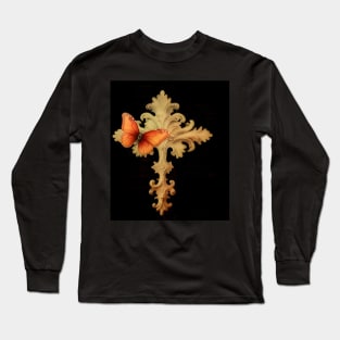 Gold Cross With Butterfly Long Sleeve T-Shirt